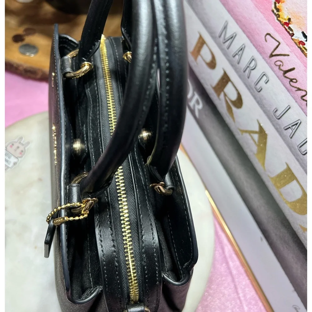 Coach Mini Lillie Carryall in signature coated canvas and smooth black leather. - Picture 5 of 12